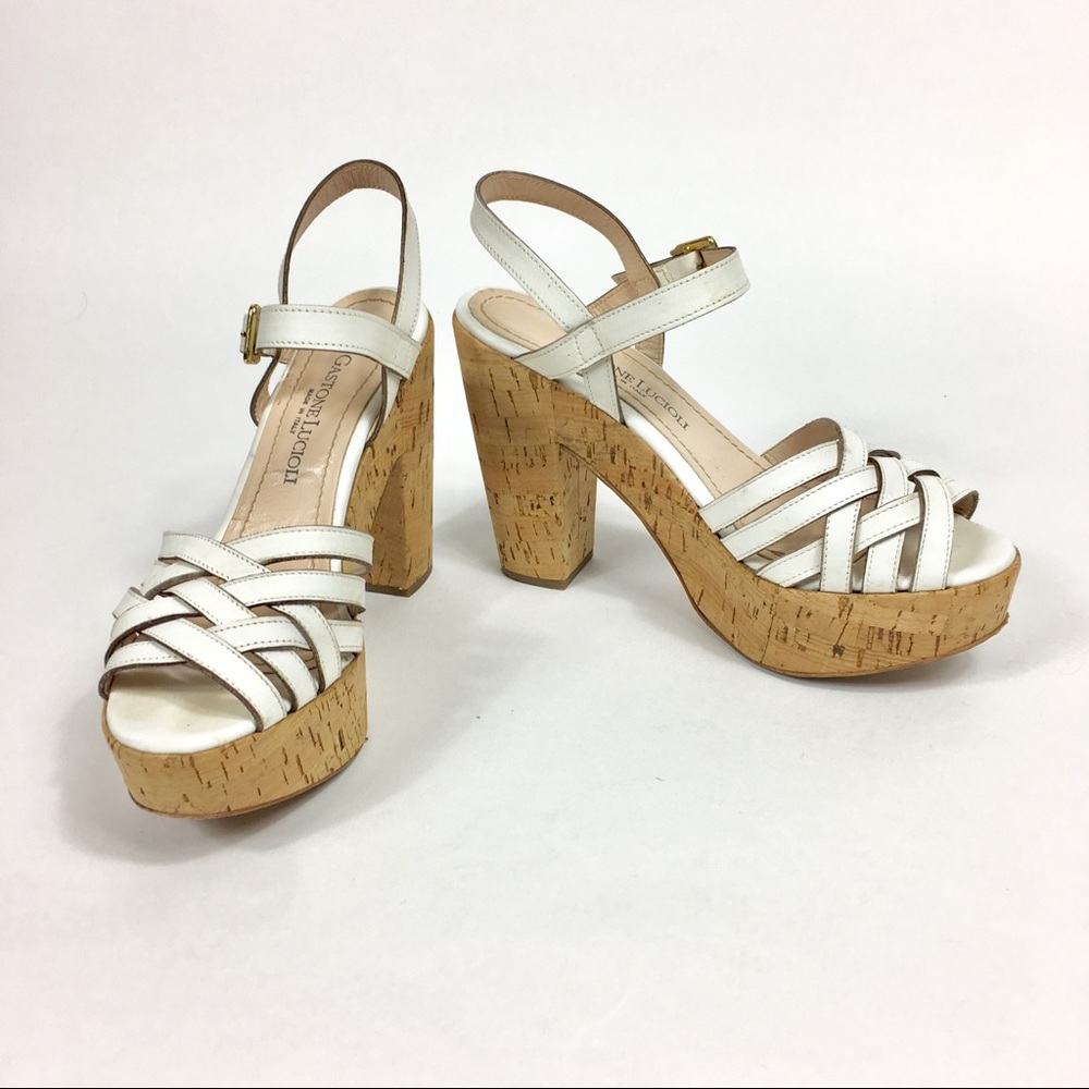 GASTONE LUCIOLI White Cork Heel Sandal Size 40
